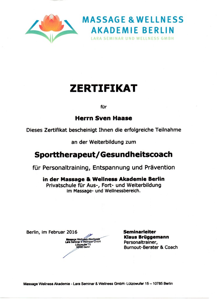 Sporttherapeut u. Gesundheitscoach